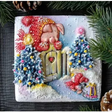 МК по росписи пряника - Новогодняя открытка (Евгения Локтева)