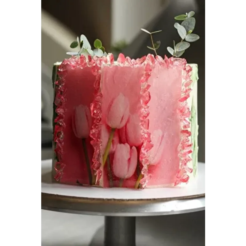 Торт Манго-маракуйя. Покрытие ганаш. Декор - Стеклянный принт (Нюта Зеленская)