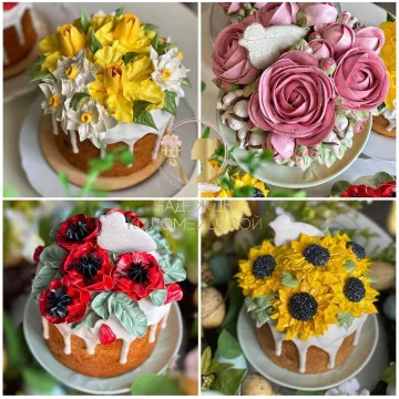 Кружевной кулич с цветами и пряничными голубями 2021 (Надежда Коломейцева)